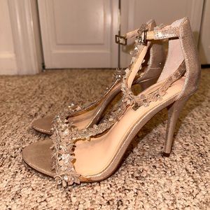 INC flowery strappy gold heels